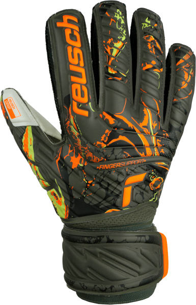 Reusch Attrakt Grip Finger Support 5370010 5556 green grey front